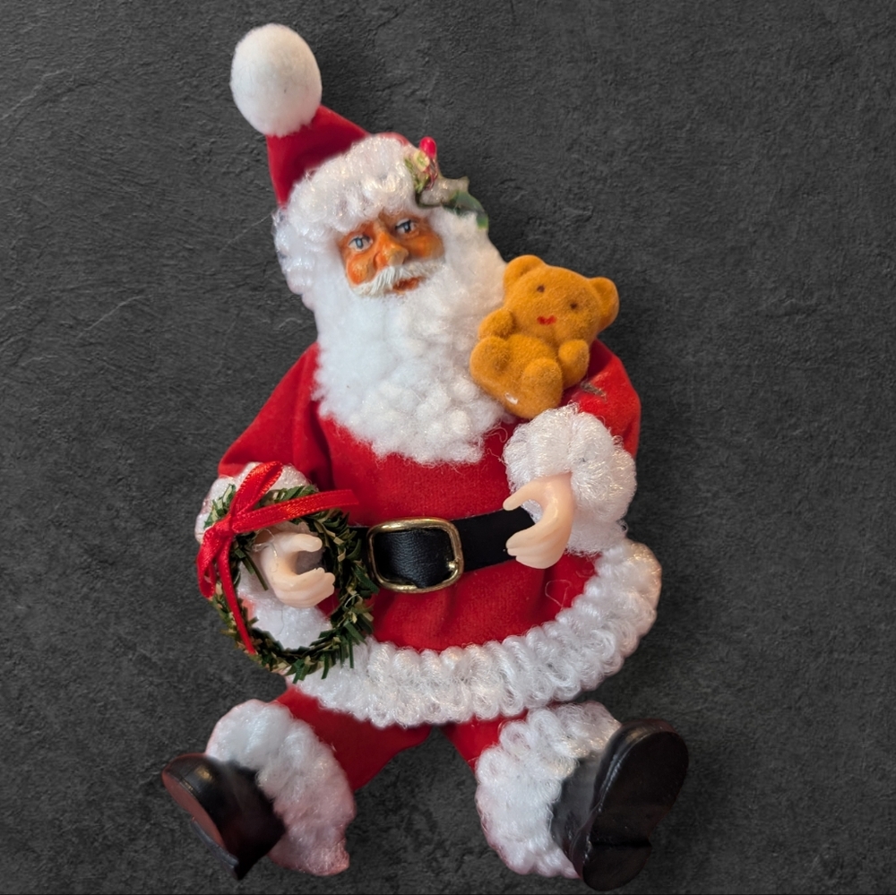 Vintage Christmas Festive Santa Claus Figurine with Teddy Bear Taiwan